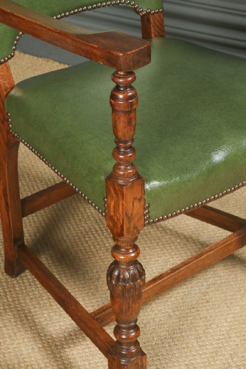 fig 5. Antique English George V Oak Office Desk Elbow Tub Arm Chair (Circa 1925)