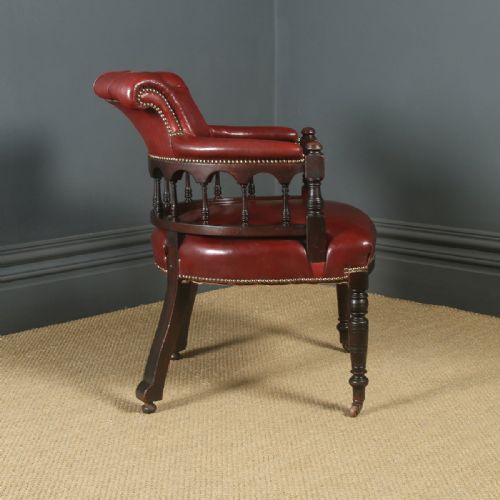fig 2. Antique English Victorian Walnut Burgundy Red Leather Office Desk Arm Chair (Circa 1880)