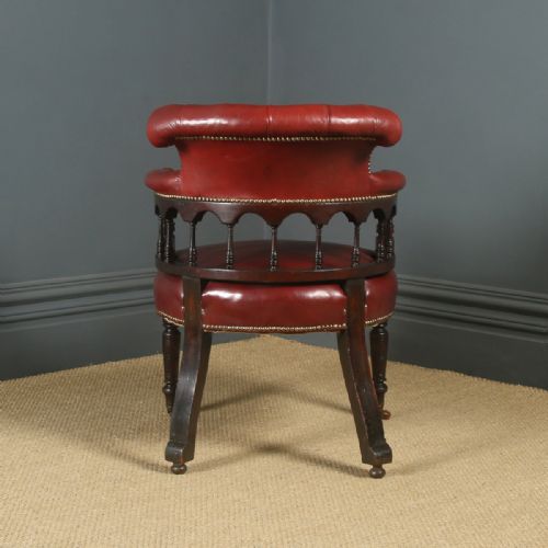 fig 5. Antique English Victorian Walnut Burgundy Red Leather Office Desk Arm Chair (Circa 1880)