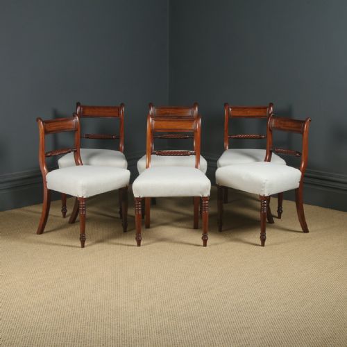 Antique English Georgian Regency Set of Six 6 Mahogany Bar Back Dining Chairs (Circa 1825)