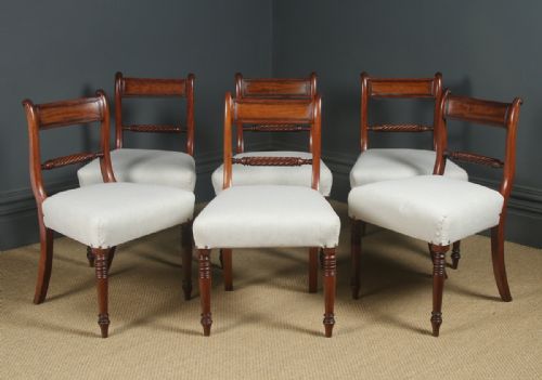 fig 1. Antique English Georgian Regency Set of Six 6 Mahogany Bar Back Dining Chairs (Circa 1825)