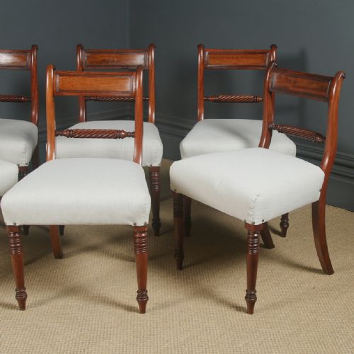 fig 3. Antique English Georgian Regency Set of Six 6 Mahogany Bar Back Dining Chairs (Circa 1825)