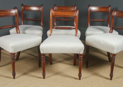 fig 4. Antique English Georgian Regency Set of Six 6 Mahogany Bar Back Dining Chairs (Circa 1825)