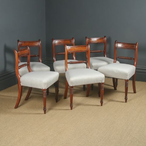 fig 6. Antique English Georgian Regency Set of Six 6 Mahogany Bar Back Dining Chairs (Circa 1825)