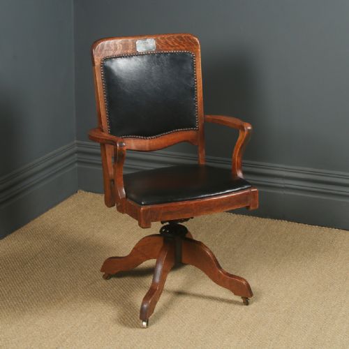 fig 1. Antique English Edwardian Oak Revolving Office Desk Arm Chair (Circa 1910)