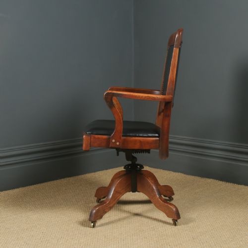 fig 2. Antique English Edwardian Oak Revolving Office Desk Arm Chair (Circa 1910)