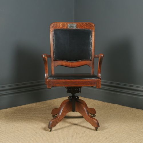 fig 3. Antique English Edwardian Oak Revolving Office Desk Arm Chair (Circa 1910)