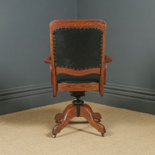 fig 4. Antique English Edwardian Oak Revolving Office Desk Arm Chair (Circa 1910)