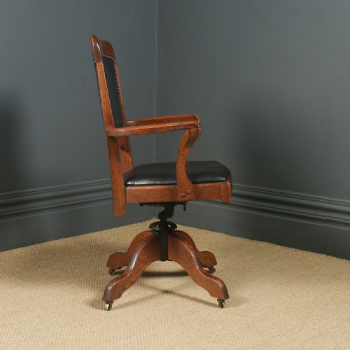 fig 5. Antique English Edwardian Oak Revolving Office Desk Arm Chair (Circa 1910)