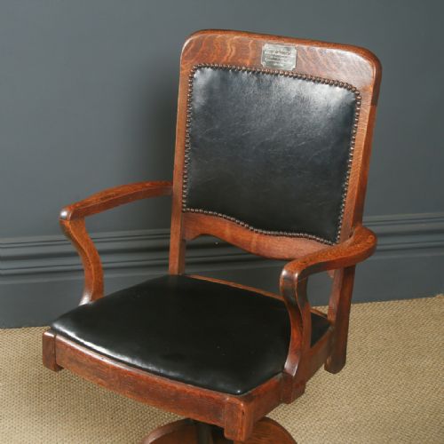 fig 6. Antique English Edwardian Oak Revolving Office Desk Arm Chair (Circa 1910)