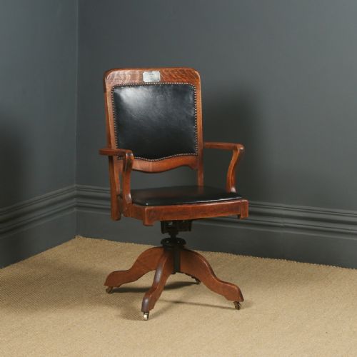 Antique English Edwardian Oak Revolving Office Desk Arm Chair (Circa 1910)