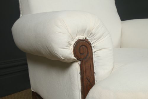 fig 7. Antique English Victorian Pair of Upholstered Oak Howard & Sons Style Chairs / Armchairs (Circa 1880)