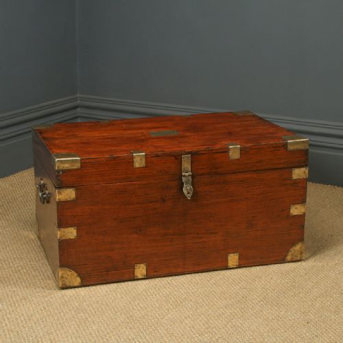 Antique Anglo-indian Victorian Teak Wood Campaign Chest (Circa 1870)