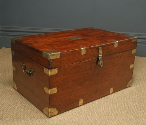 fig 2. Antique Anglo-Indian Victorian Teak Wood Campaign Chest (Circa 1870)