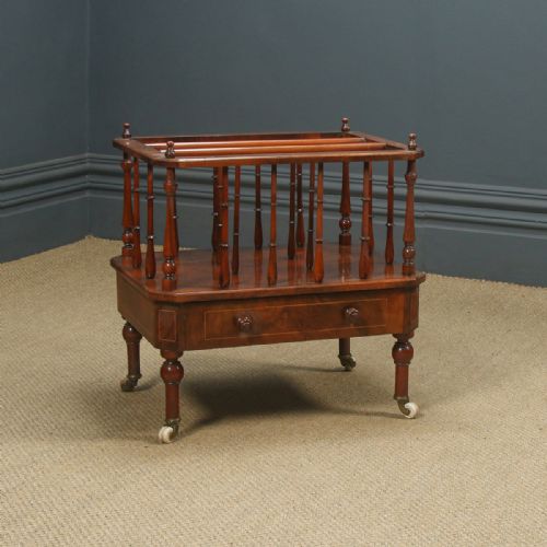 Antique English Victorian Burr Walnut Inlaid Canterbury Magazine Rack Tidy (Circa 1860)