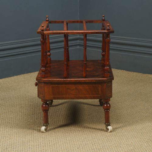 fig 3. Antique English Victorian Burr Walnut Inlaid Canterbury Magazine Rack Tidy (Circa 1860)