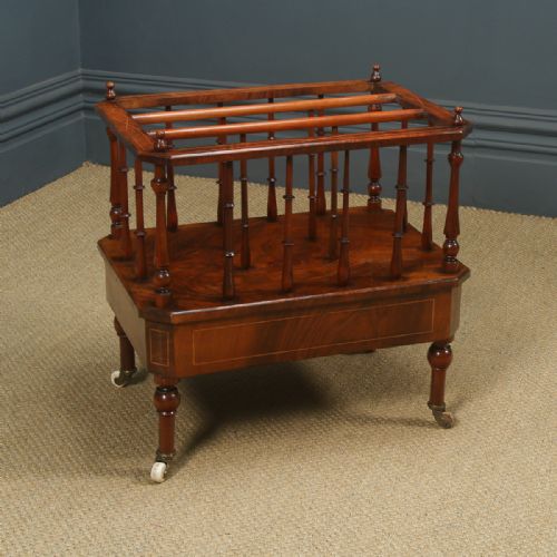fig 4. Antique English Victorian Burr Walnut Inlaid Canterbury Magazine Rack Tidy (Circa 1860)