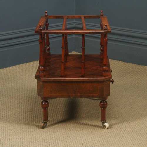fig 5. Antique English Victorian Burr Walnut Inlaid Canterbury Magazine Rack Tidy (Circa 1860)