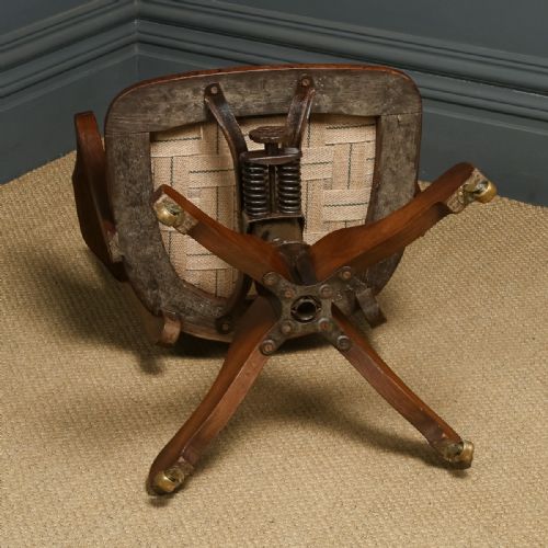 fig 3. Antique English Edwardian Oak & Red Leather Revolving Office Desk Arm Chair (Circa 1910)