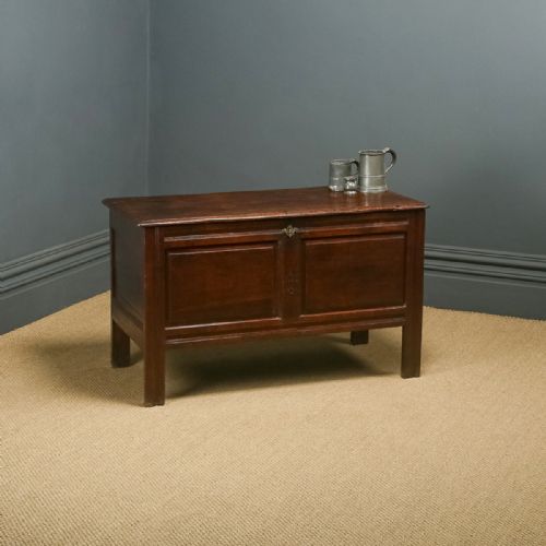 Antique English Georgian Oak Twin Panel Coffer Chest Blanket Box Trunk (Circa 1720)