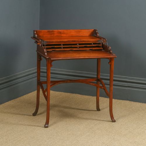 Antique English Edwardian Art Nouveau Metamorphic Mahogany & Leather Writing Table / Desk (Circa 1905)