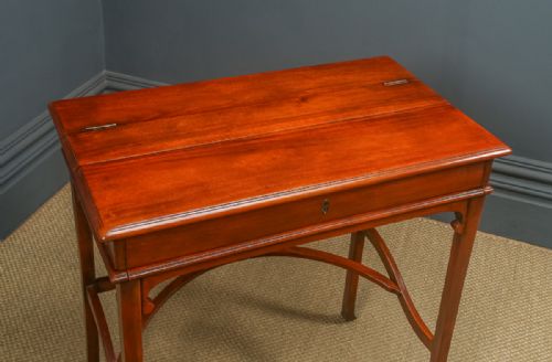 fig 4. Antique English Edwardian Art Nouveau Metamorphic Mahogany & Leather Writing Table / Desk (Circa 1905)