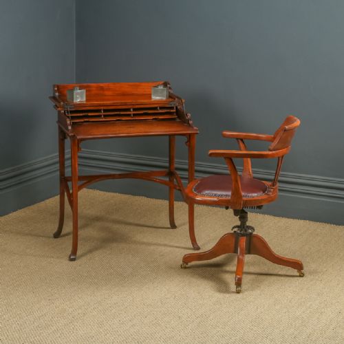 fig 5. Antique English Edwardian Art Nouveau Metamorphic Mahogany & Leather Writing Table / Desk (Circa 1905)
