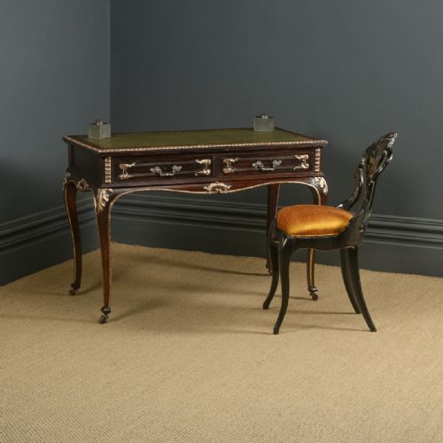 ANTIQUE FRENCH 19TH CENTURY LOUIS XV GILT LEATHER BUREAU PLAT DESK WRITING TABLE CIRCA 1880 - ADDITIONAL PHOTO 1