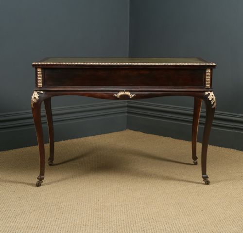 ANTIQUE FRENCH 19TH CENTURY LOUIS XV GILT LEATHER BUREAU PLAT DESK WRITING TABLE CIRCA 1880 - ADDITIONAL PHOTO 2