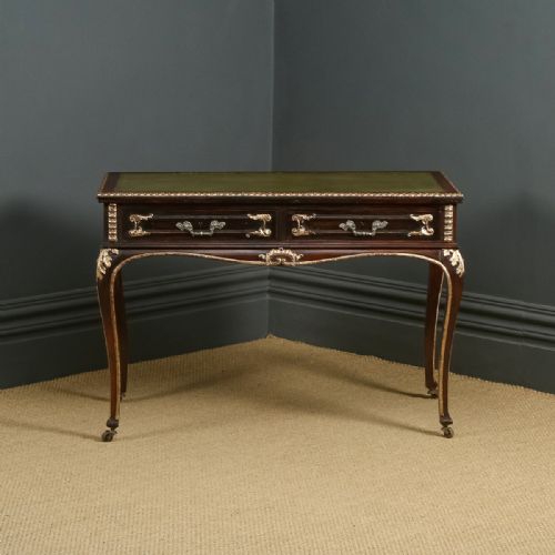 ANTIQUE FRENCH 19TH CENTURY LOUIS XV GILT LEATHER BUREAU PLAT DESK WRITING TABLE CIRCA 1880 - ADDITIONAL PHOTO 3