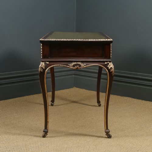 ANTIQUE FRENCH 19TH CENTURY LOUIS XV GILT LEATHER BUREAU PLAT DESK WRITING TABLE CIRCA 1880 - ADDITIONAL PHOTO 4