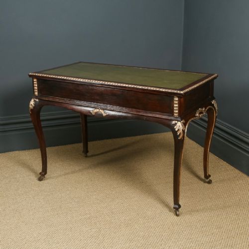 ANTIQUE FRENCH 19TH CENTURY LOUIS XV GILT LEATHER BUREAU PLAT DESK WRITING TABLE CIRCA 1880 - ADDITIONAL PHOTO 5