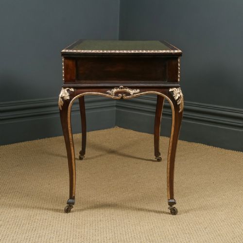 ANTIQUE FRENCH 19TH CENTURY LOUIS XV GILT LEATHER BUREAU PLAT DESK WRITING TABLE CIRCA 1880 - ADDITIONAL PHOTO 6