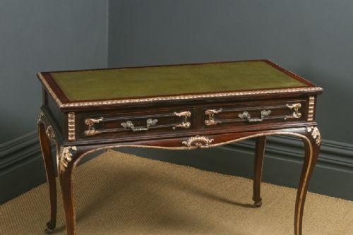 ANTIQUE FRENCH 19TH CENTURY LOUIS XV GILT LEATHER BUREAU PLAT DESK WRITING TABLE CIRCA 1880 - ADDITIONAL PHOTO 8