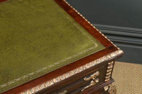 ANTIQUE FRENCH 19TH CENTURY LOUIS XV GILT LEATHER BUREAU PLAT DESK WRITING TABLE CIRCA 1880 - ADDITIONAL PHOTO 17