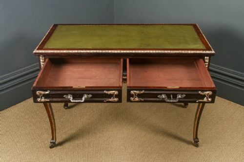 ANTIQUE FRENCH 19TH CENTURY LOUIS XV GILT LEATHER BUREAU PLAT DESK WRITING TABLE CIRCA 1880 - ADDITIONAL PHOTO 19