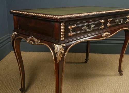 ANTIQUE FRENCH 19TH CENTURY LOUIS XV GILT LEATHER BUREAU PLAT DESK WRITING TABLE CIRCA 1880 - ADDITIONAL PHOTO 24