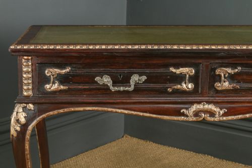 ANTIQUE FRENCH 19TH CENTURY LOUIS XV GILT LEATHER BUREAU PLAT DESK WRITING TABLE CIRCA 1880 - ADDITIONAL PHOTO 26