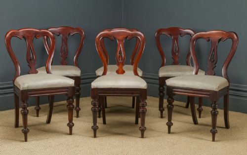 fig 2. Antique English Victorian Set of Six 6 Mahogany Balloon Spear Back Dining Chairs (Circa 1880)