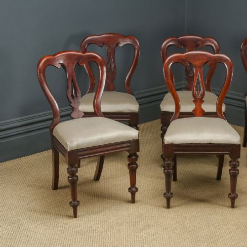 fig 5. Antique English Victorian Set of Six 6 Mahogany Balloon Spear Back Dining Chairs (Circa 1880)