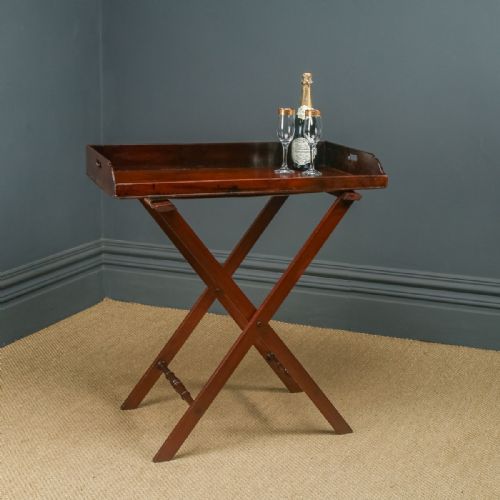 fig 1. Antique English Georgian Mahogany Butlers Drinks Tray Table & Stand (Circa 1820)