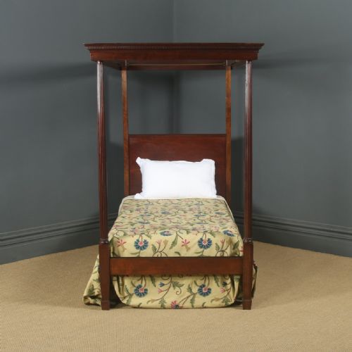 fig 1. Antique English Edwardian Mahogany 3ft Single Four Poster Bed by Heals of London (Circa 1910)