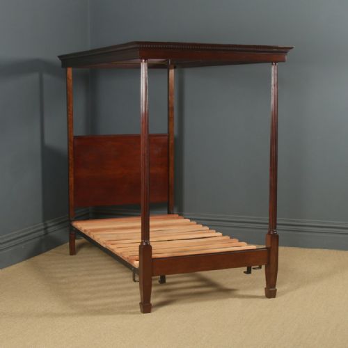 fig 7. Antique English Edwardian Mahogany 3ft Single Four Poster Bed by Heals of London (Circa 1910)