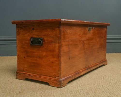 fig 3. Antique English Victorian Pine Flat-Top Blanket Box Chest Trunk (Circa 1840)