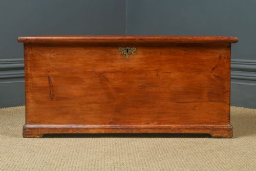 fig 4. Antique English Victorian Pine Flat-Top Blanket Box Chest Trunk (Circa 1840)