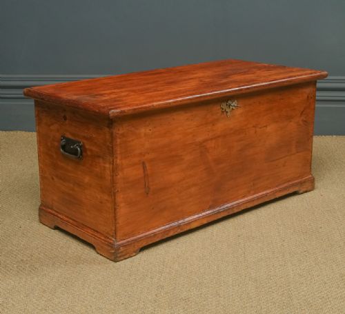 fig 6. Antique English Victorian Pine Flat-Top Blanket Box Chest Trunk (Circa 1840)