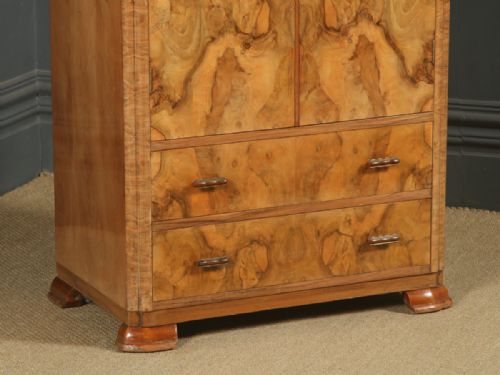 fig 3. Small Antique English Art Deco Figured Walnut Two Door Compactum Wardrobe (Circa 1930)