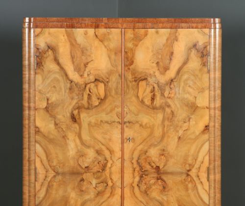 fig 4. Small Antique English Art Deco Figured Walnut Two Door Compactum Wardrobe (Circa 1930)