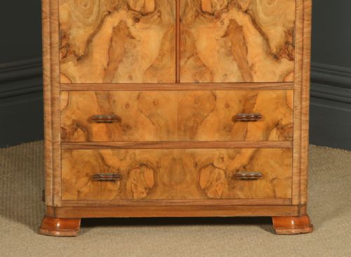 fig 6. Small Antique English Art Deco Figured Walnut Two Door Compactum Wardrobe (Circa 1930)