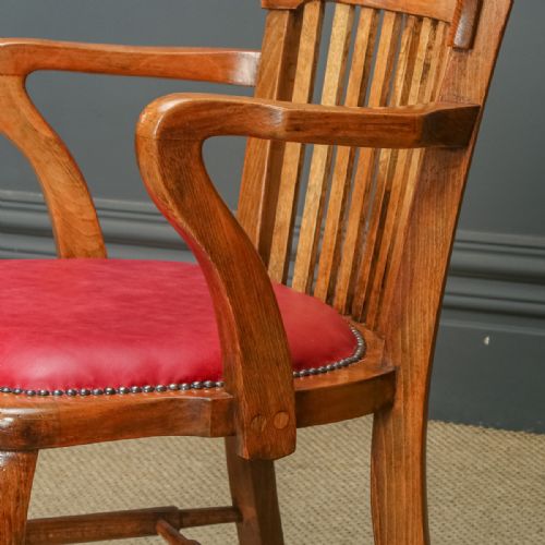 ANTIQUE ENGLISH EDWARDIAN BEECH RED LEATHER OFFICE DESK ELBOW TUB ARM CHAIR CIRCA 1910 - ADDITIONAL PHOTO 14